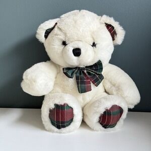 Vintage Dandee Plush Christmas Teddy Bear 11" Plaid Feet Bow Xmas Korea T37‎